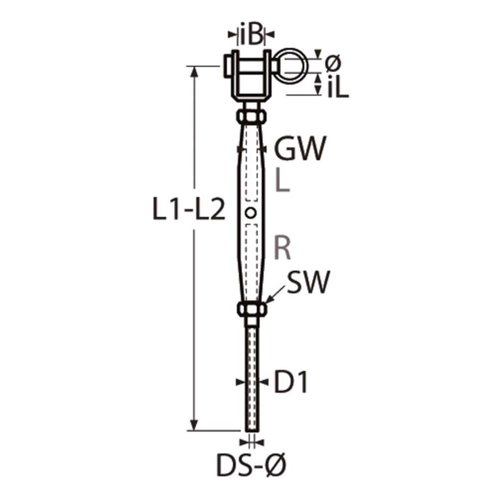 RVS SPANSCHROEF GAFFEL / DRAADTERMINAL M8 / 5 MM