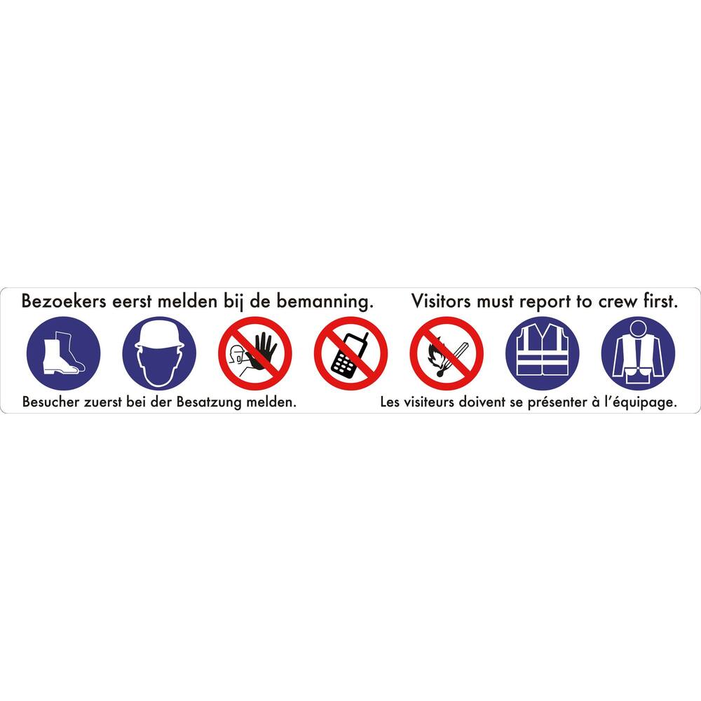 VERZAMELSTICKER MET 7 SYMBOLEN - 4 TALEN (NEDERLANDS, ENGELS, DUITS, FRANS) 128 X 23 CM