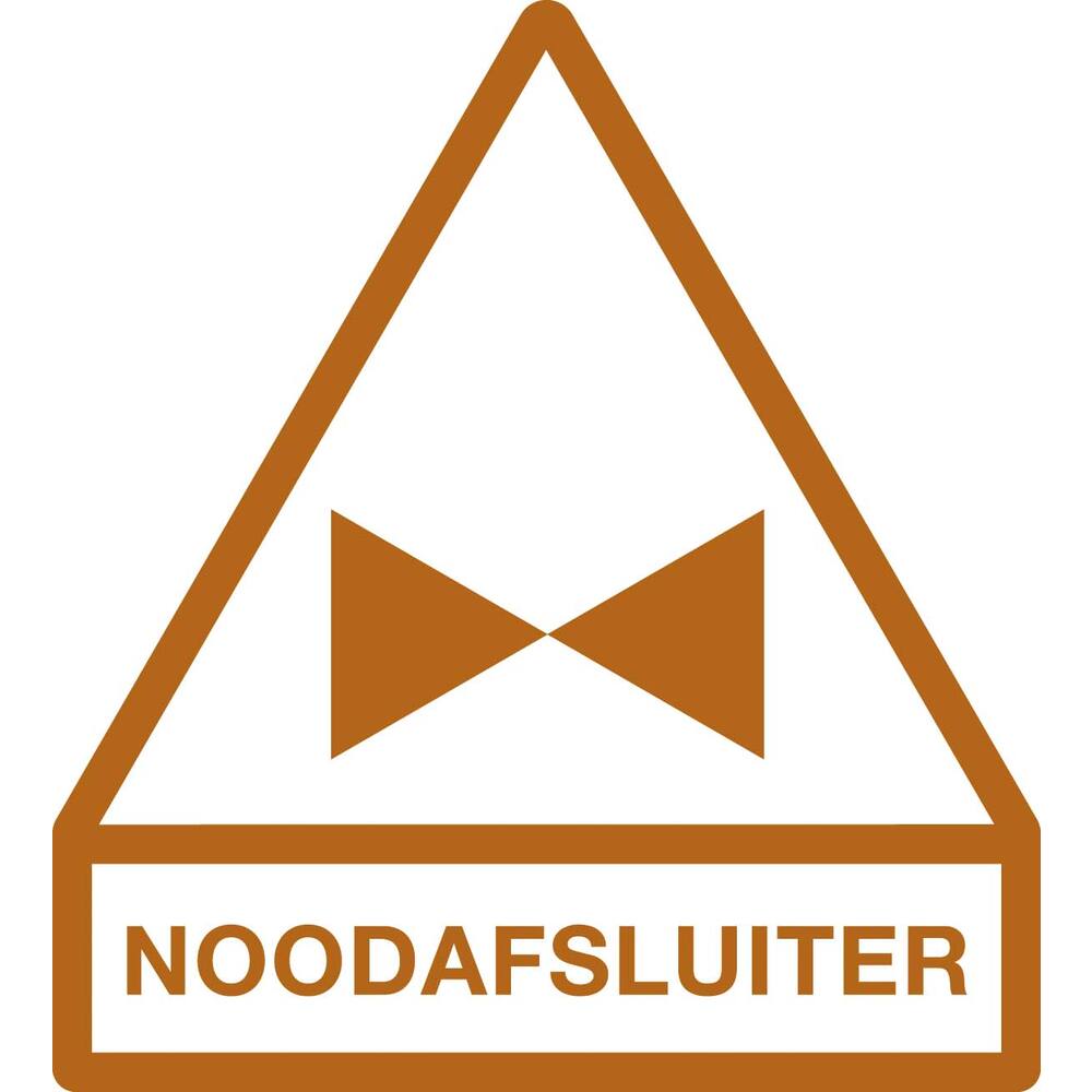 STICKER NOODAFSLUITER SYMBOOL BRUIN MET TEKST 10 X 11 CM