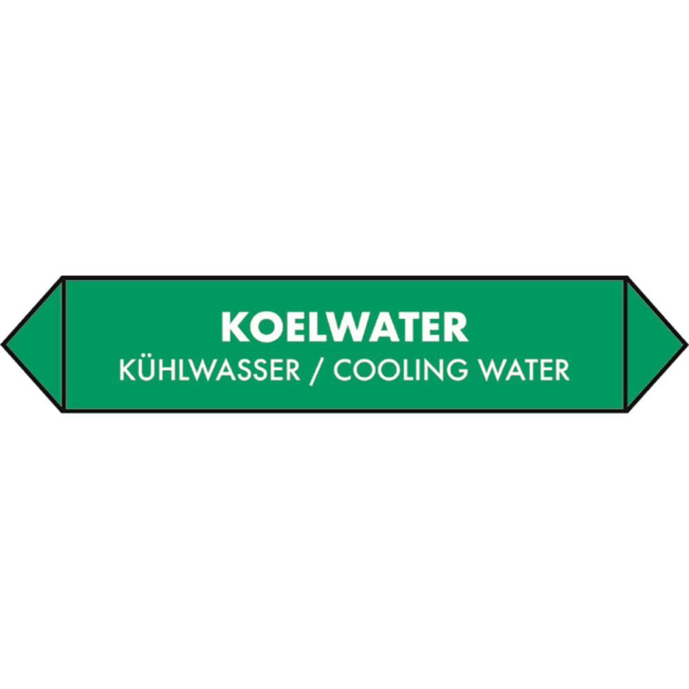 LEIDINGSTICKER KOELWATER (NEDERLANDS, ENGELS, DUITS) 15 X 3 CM