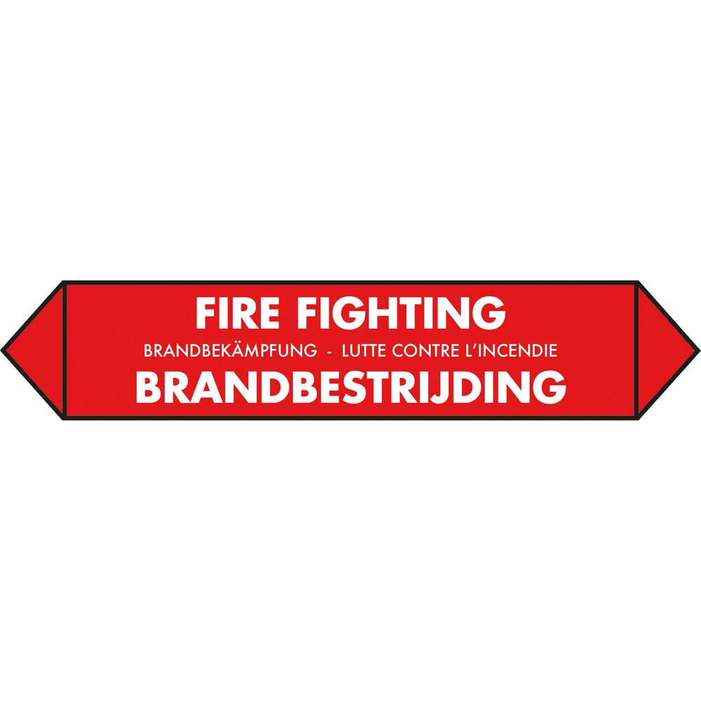 LEIDINGSTICKER BRANDBESTRIJDING (NEDERLANDS, ENGELS, DUITS, FRANS) 15 X 3 CM