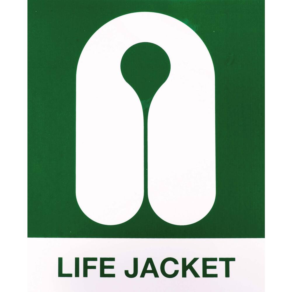 STICKER REDDINGSVEST MET TEKST LIFEJACKET (ENGELS) 4,5 X 4,5 CM