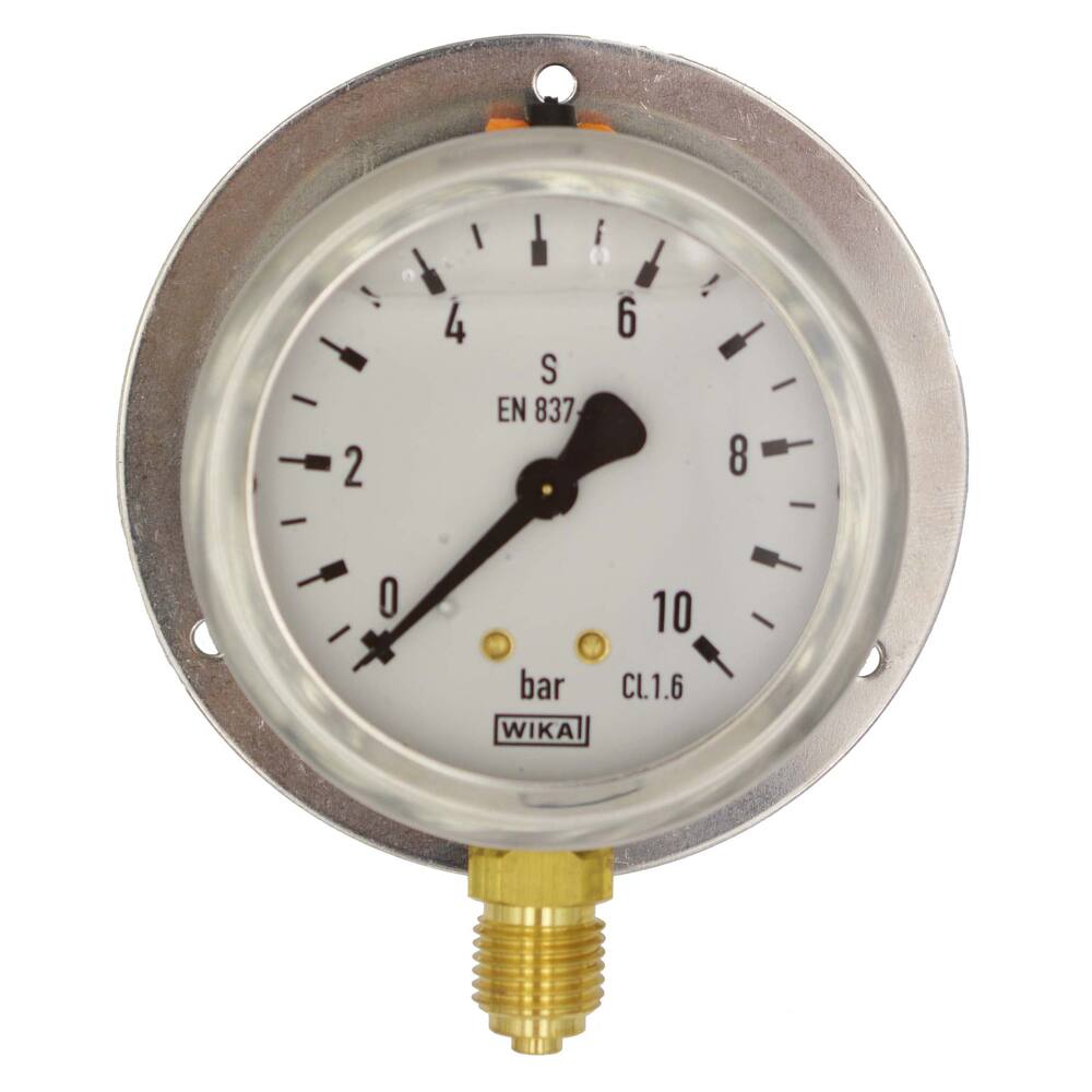 BUISVEERMANOMETER MESSING, KAST Ø 63MM ONDERAANSLUITING MET ACHTERFLENS 1/4'' 0-6 BAR
