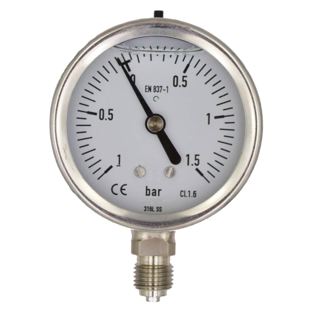 BUISVEERMANOMETER RVS, KAST Ø 63MM ONDERAANSLUITING 1/4'' 0-4 BAR