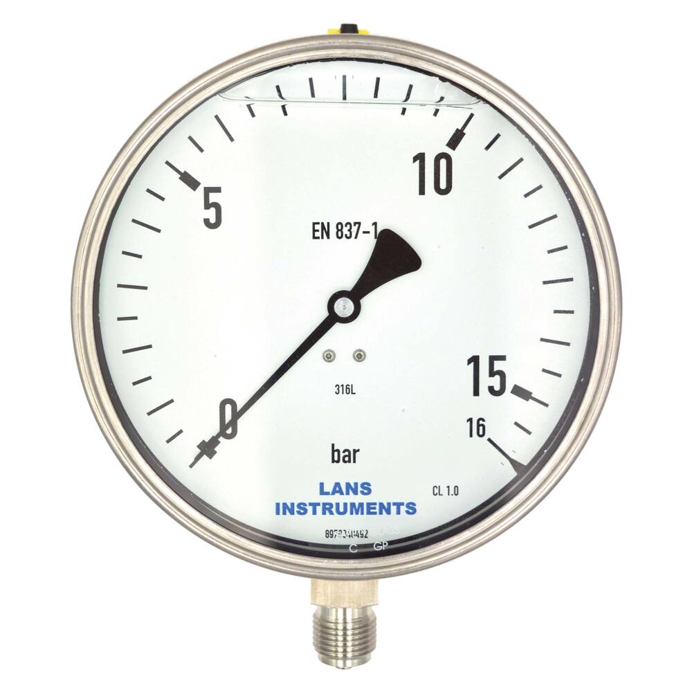 BUISVEERMANOMETER RVS, KAST Ø 160MM ONDERAANSLUITING 1/2'' 0-4BAR
