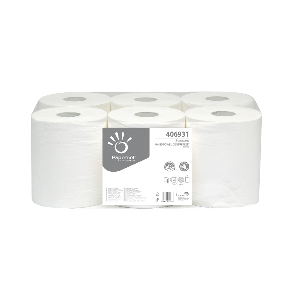 CENTREFEED POETSPAPIER RECYCLED WIT 1L, 19,8CM X 300M, (6 STUK/PAK, 44 PAK/PALLET)
