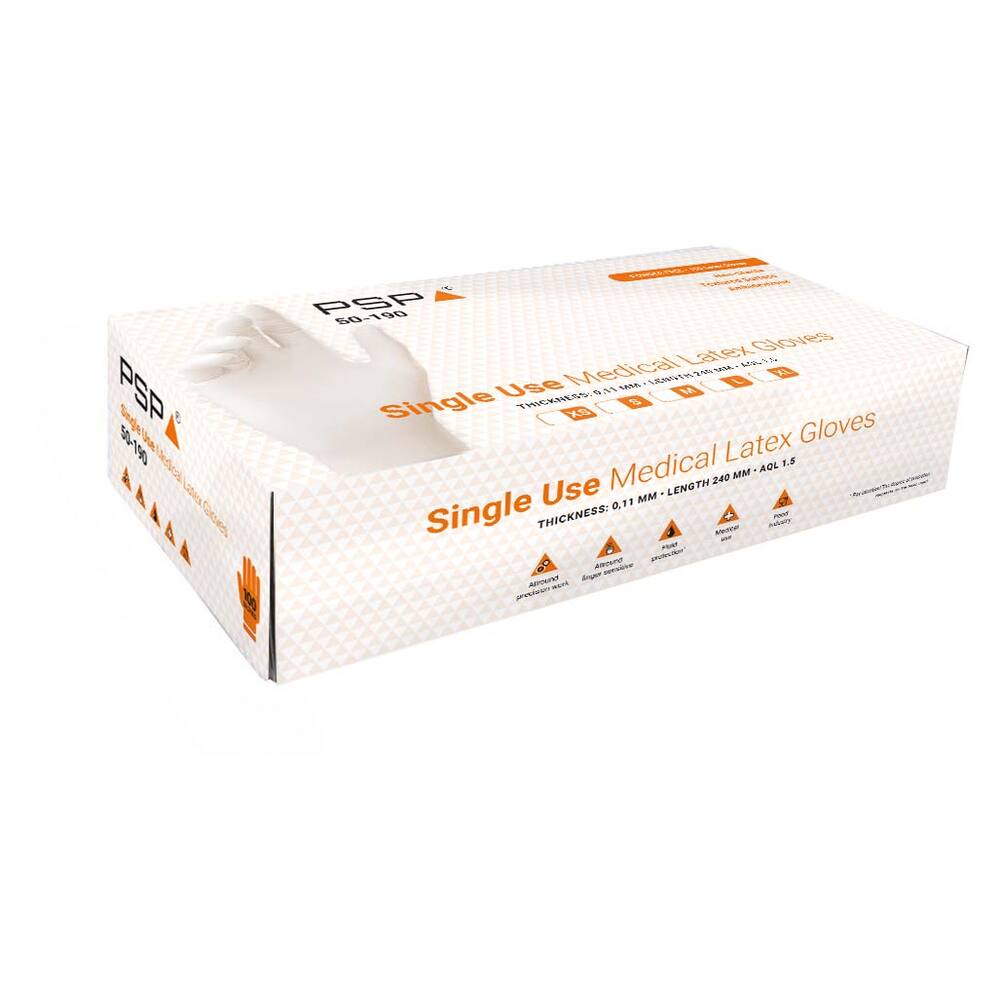 HANDSCHOEN PSP 50-190 SINGLE USE MEDICAL LATEX 100ST, MT 07/S