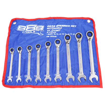 T8 OMSCHAKELBARE STEEKRINGRATEL SLEUTEL SET 9 DELIG (10-19 MM)